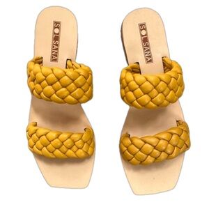 SOL SANA Yellow Braided Double Band Slip On Flat Slide Sandal Summer Chic